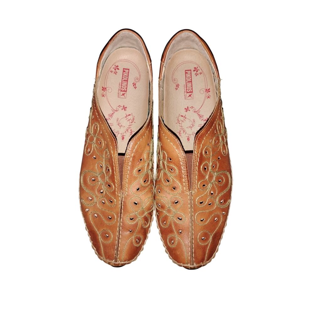 Pikolinos Women's US 10 EU41 Brown Leather Floral Cutout Comfort Slip-On Loafers